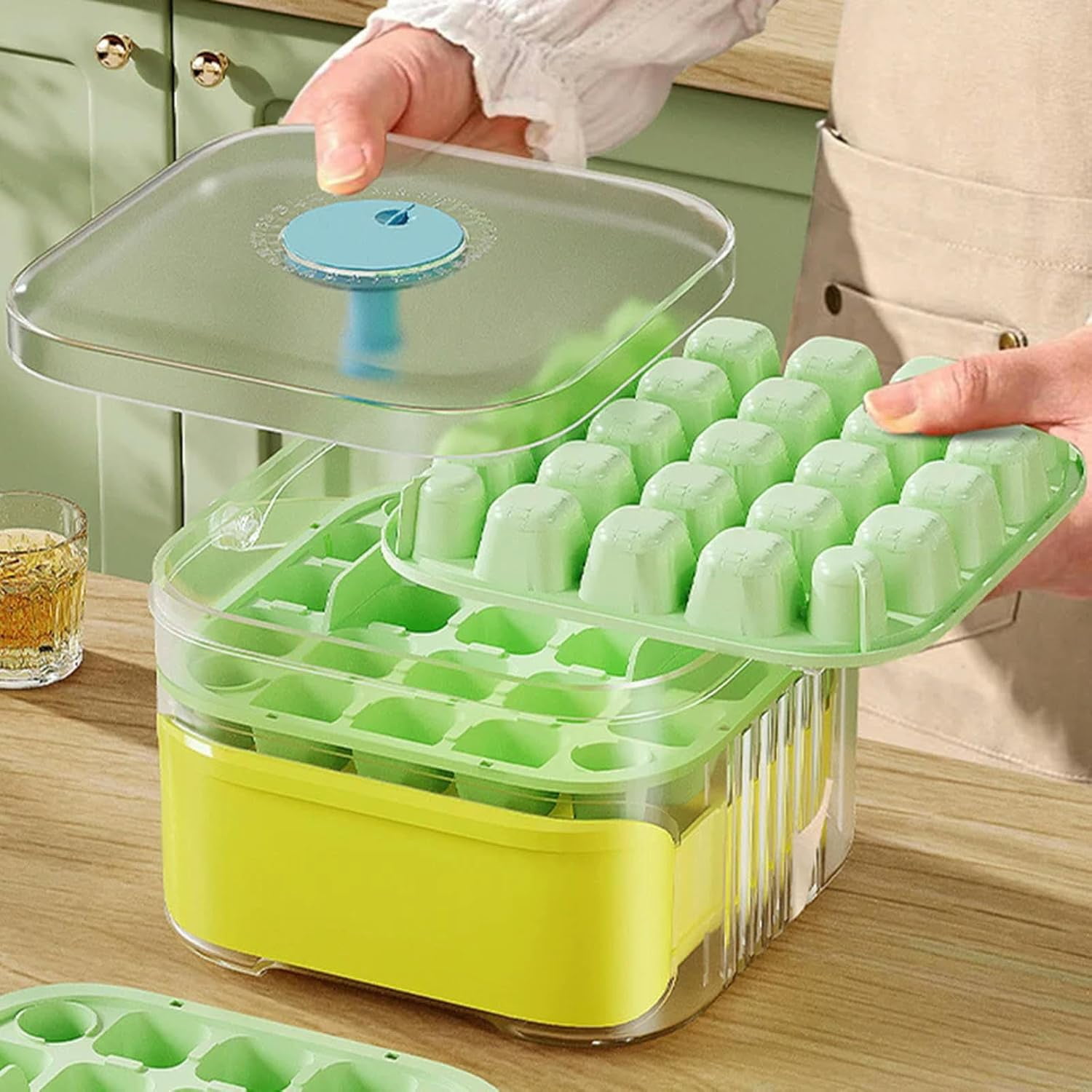 25/50 Grid Ice Cube Mold Press Type Tray With Storage Box Freezer Maker Homemade Ice Beverage Beer-White-Single Layer