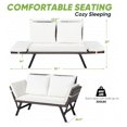 thumbnail image 3 of Outdoor Sofa, Woven Rattan Patio Furniture, Convertible Daybed or Double Chair with Adjustable Armrests, Cushions and Pillows for Yard, Porch, Pool, Brown Lounger & Beige Pillowcase, 3 of 7