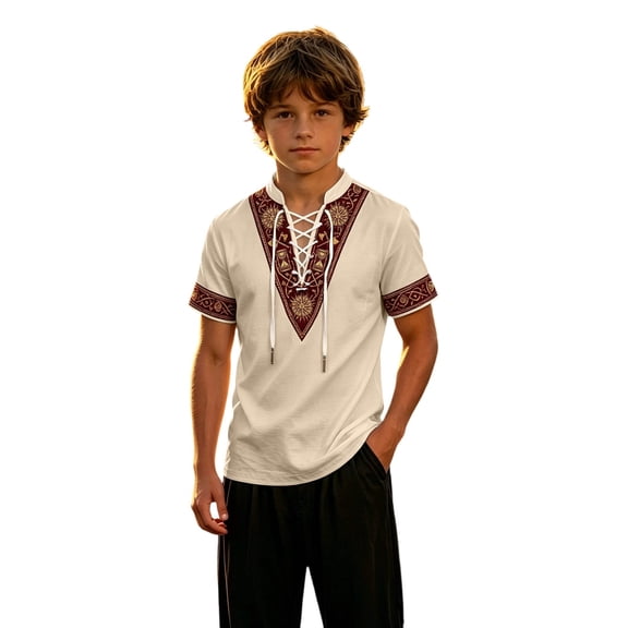 Weebloom Kids Boys Medieval Renaissance Pirate Shirt Long Sleeve Cosplay Shirt Dress Up Top Role Play Halloween Shirts,Size 3-16