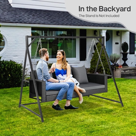 5FT Outdoor Porch Swing with Cushion - Wicker Hanging Chair for Garden , 1000lbs Capacity