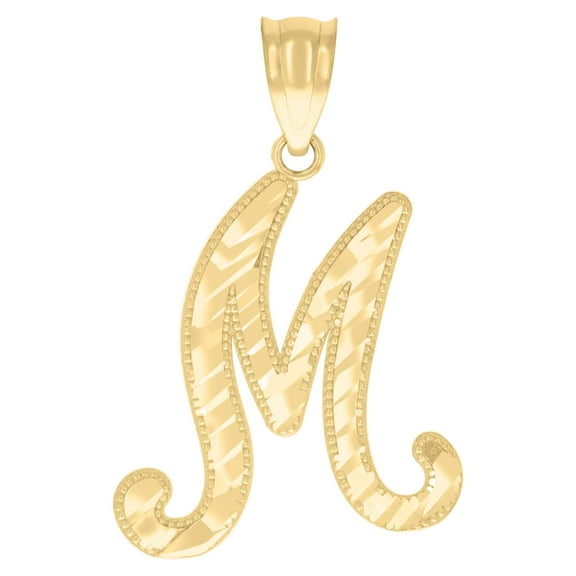 10kt Yellow Gold Unisex Initial M Script Alphabet Charm Pendant