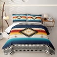thumbnail image 2 of jejeloiu Sunset Aztec Quilt King For Men Women,Geometric Print King Coverlet Set,Orange Blue,3pcs, 2 of 7