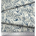 thumbnail image 3 of Soimoi Blue Cotton Voile Fabric Leaves & Rose Floral Fabric Prints By Yard 56 Inch Wide, 3 of 3
