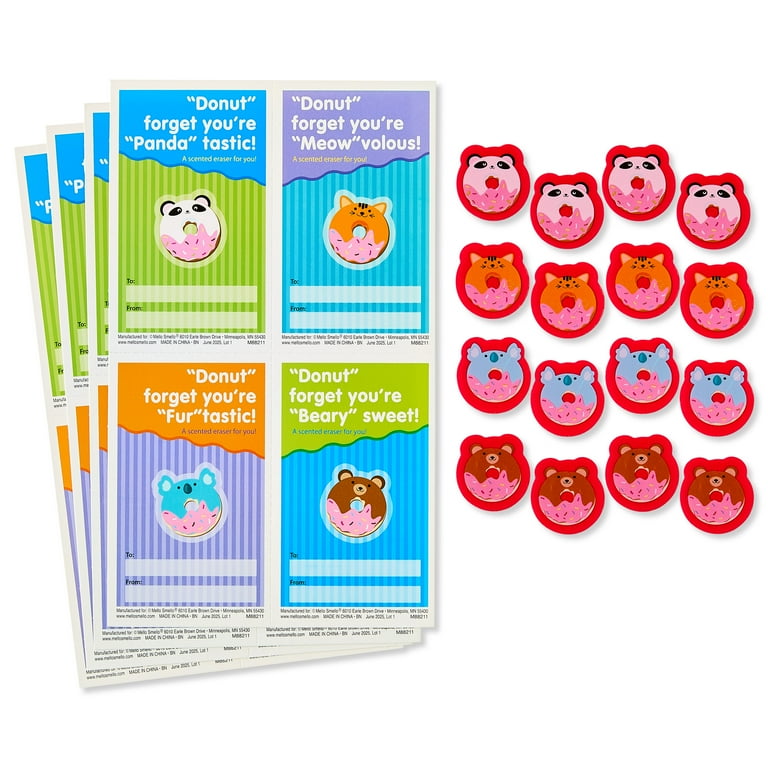 Scented Donut Eraser, 16 Classroom Valentine Exchange Cards