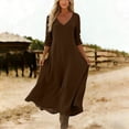 thumbnail image 4 of Ayolanni Womens V Neck 3/4 Sleeve Solid Color Maxi Shift Dress for Daily Soft Breathable Fabric Brown Elegant Dress,2XL, 4 of 7