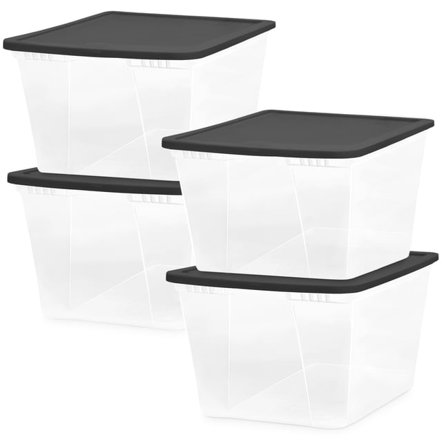 HOMZ Contenants de Rangement en Plastique Transparents Empilables de 56 Pintes, Couvercle Gris, Lot de 4