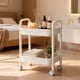 thumbnail image 5 of Carrito de dos niveles con ruedas Un carrito práctico con asas y ruedas giratorias con bloqueo Adecuado para almacenamiento en la cocina, la oficina y el dormitorio Estante de almacenamiento de plásti, 5 of 6