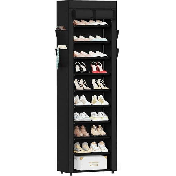 Shoe Rack with Cover, 10 Tier Tall Shoe Organizer for 18-22 Pairs of Shoes, Shoe Cabinet for Entryway, Closet