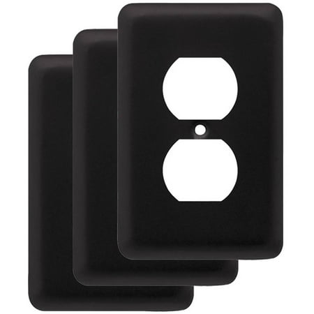 Steel Blank Wall Plate - Franklin Brass Stamped Round Single Duplex Wall Plate in Flat Black, 3-Pack
