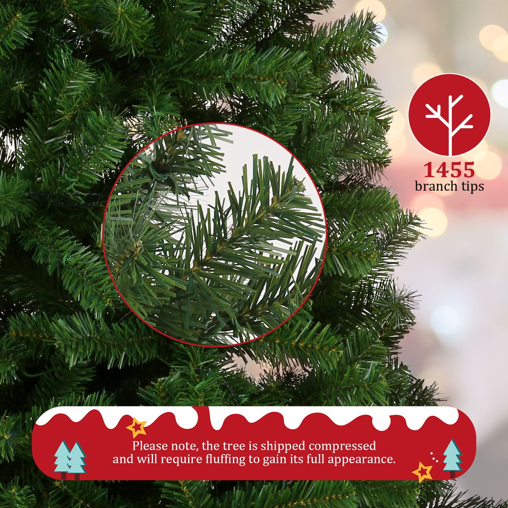Funcid 6ft Premium Hinged Artificial Christmas Tree Full Tree with 1477 PVC Branch Tips, Foldable Metal Stand, Green