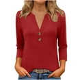 thumbnail image 2 of ClodeEU Womens Shirts， Long Sleeve V Neck Tee，Soft Casual T-Shirts Red,Womens Plus XXL, 2 of 6