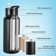 thumbnail image 2 of 24oz Insulated Water Bottle with Straw Lid, Stainless Steel Metal Water Bottle with Straw & Wide Mouth Lid, Double Wall Vacuum Water Bottle for Hiking Camping, Black 1 Pack, 2 of 7