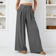 thumbnail image 2 of Palazzo Pants for Women Spring Fall Elastic Waist Wide Leg Loose Fit Casual Flowy Vacation Beach Pants with Pockets, 2 of 6