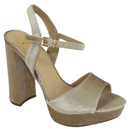 Delicious Shoes Women Ankle Strap Thick High Heel Open Peep Toe Formal/Casual Hidden Platform Dress Sandal FOREST-S Nude Skin Beige Wheat 5.5