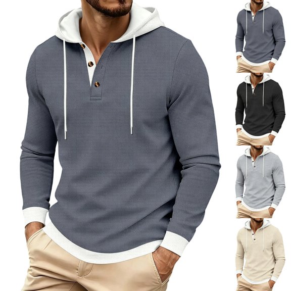 Admvng Mens Hooded Shirt Drawstring Hood Long Sleeve Casual Hoodie