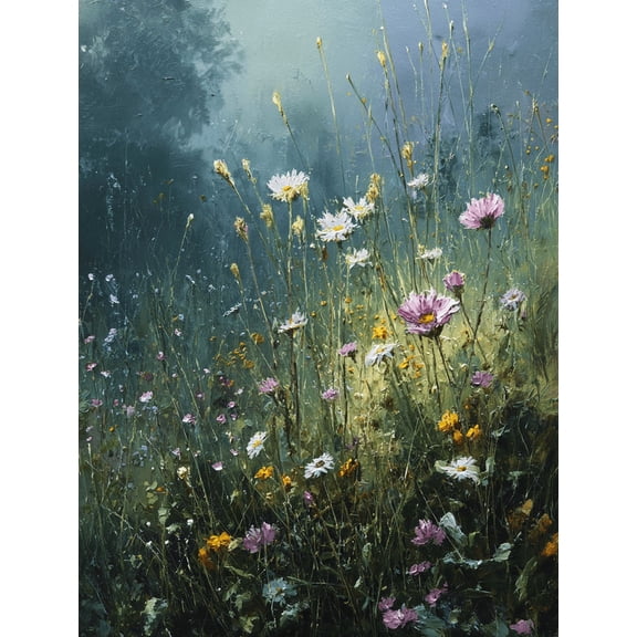 Wildflower Meadow Floral Oil Canvas Print, Wall Decor for Living Room Bedroom Dining Room Bathroom Office Hallway
