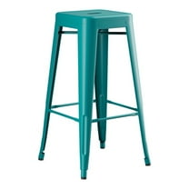 30'' High Backless Teal Metal Restaurant Barstool For Indoor or Outdoor Use