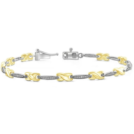 JewelersClub White Diamond Accent Two-Tone Sterling Silver X-Link Cassandra Bracelet, 7.25