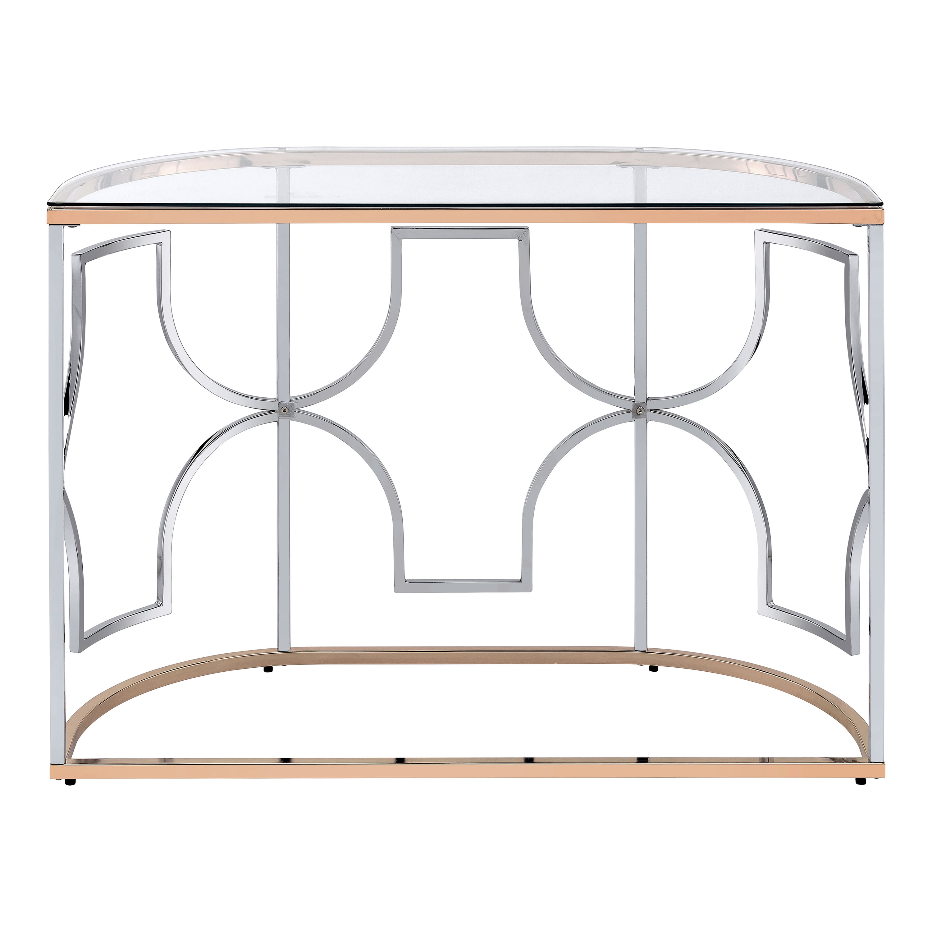 Furniture of America Eulle Half-Circle Glass Top Chrome and Gold Sofa Table