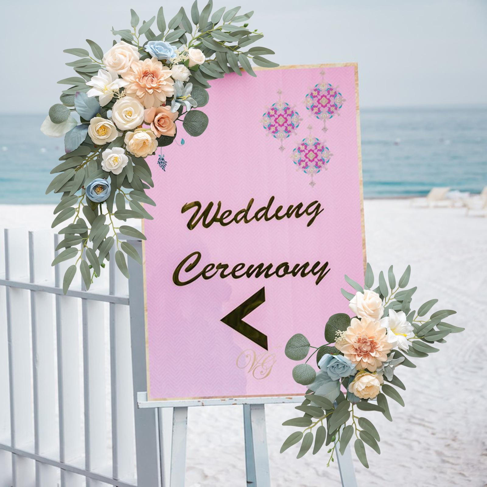 Abbraccia 2 Pieces Wedding Arch Flowers Welcome Sign Decoration Corner Flowers Artificial Flowers for Ceremony Birthday Window Ornament Champagne Blue