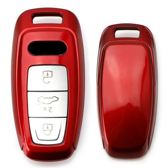 Red Gloss Finish Hard Shell Key Fob Cover Case, For 2019-up Audi A6 A7 E-Tron A8 Q8, 3-Button Smart Key Fob