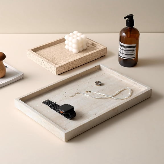 Rectangular Decorative Serving Tray, Modern Travertine Large Coffee Table Tray for Home Kitchen