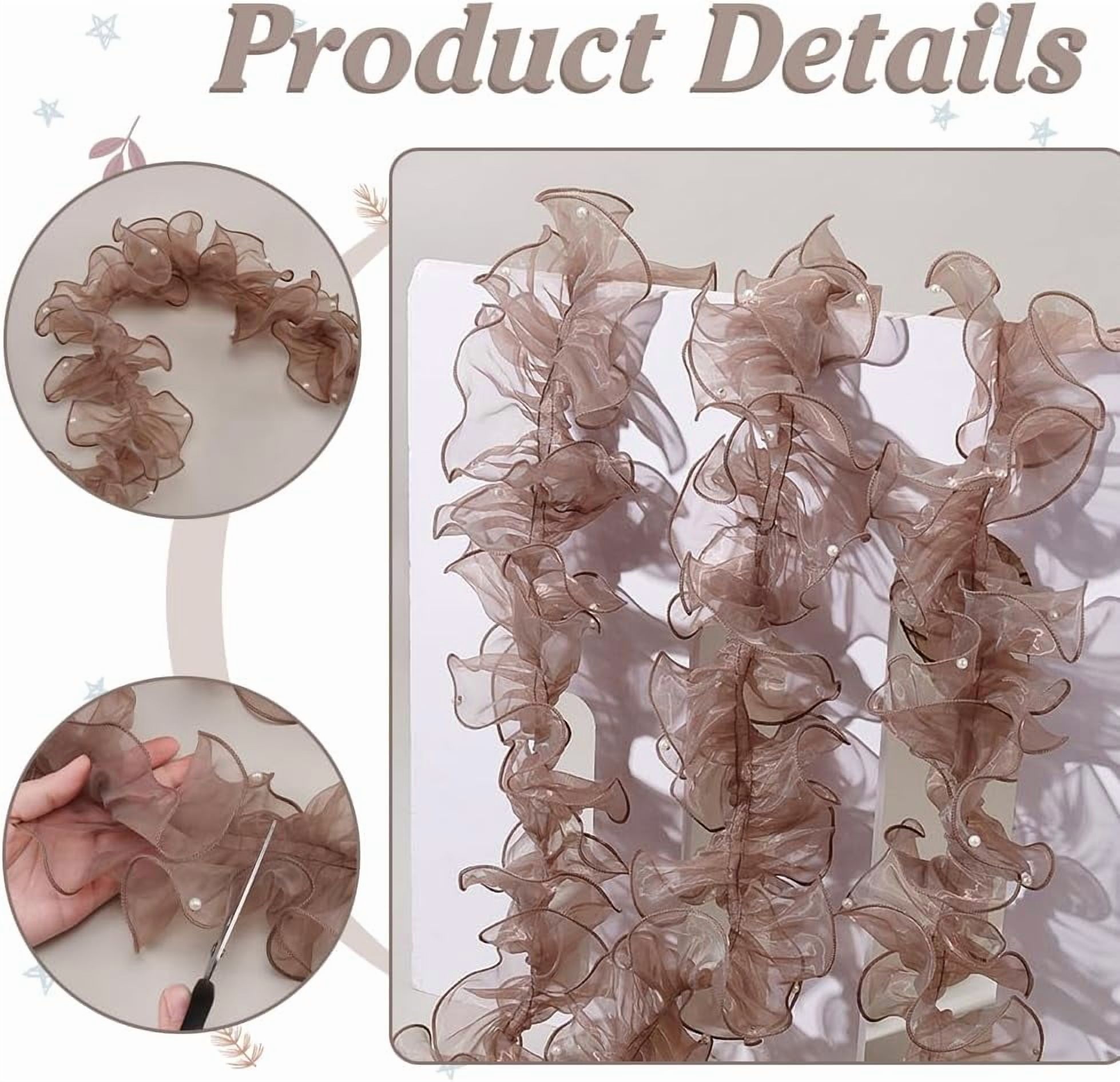 5 Yards Organza Lace Ribbon 4.9 inch Wide Pleated Edging Trim Ribbon Ruffled Lace Fabric Ruffled Ribbon with Beads for Sewing Craft Wedding Dress DIY Decor Christmas Tree Gray Gray