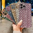 thumbnail image 6 of Compatible with iPhone 13 Pro Max Case 6.7 Inch, Elegant 3D Woven Pattern Plating Bling Phone Case, Sparkle Grid Printed case for Women Girls Soft Silicone Protective Back Cover-Pink, 6 of 11
