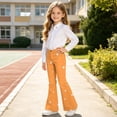 thumbnail image 4 of Spazoro Girls Flare Pants with Pockets, Loose Fit Button Closure Flare Leg Zip Up Star Print Casual Bell Bottom Trousers Orange Size 10-11, 4 of 8
