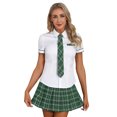 thumbnail image 1 of iiniim Ensemble de Cheerleading pour Femmes, Uniforme de Sport, Chemise à Manches Courtes avec Jupe à Carreaux, Vert 4TG, 1 of 6