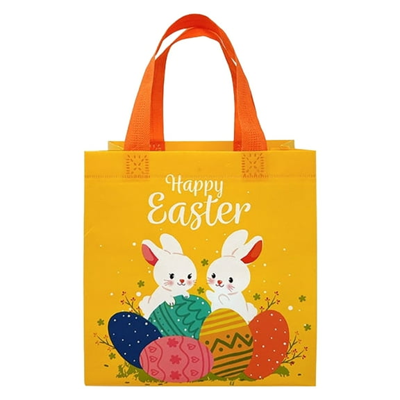 Easter Bags with Handles, Bunny Themed Easter Bags, Reusable Non-Woven Happy Easter Gift Bags for Easter Egg Hunts, Party Favors, and Basket Stuffers