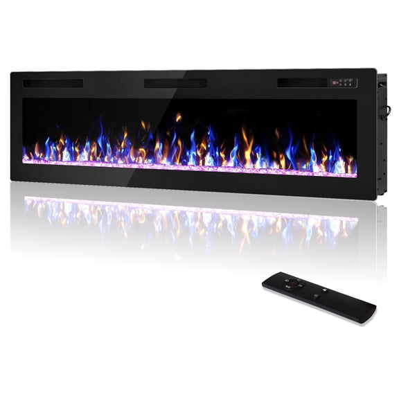 Waleaf 60 inch Ultra-Thin Silence Linear Electric Fireplace Inserts, Recessed Wall Mounted Fireplace, Fit for 2 x 4 and 2 x 6 Stud, Adjustable Flame Color & Speed, Remote Control 8h Timer