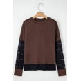 thumbnail image 3 of Women's Dark Brown Sheer Lace Patchwork Casual Long Sleeve Tee, XL, 3 of 10