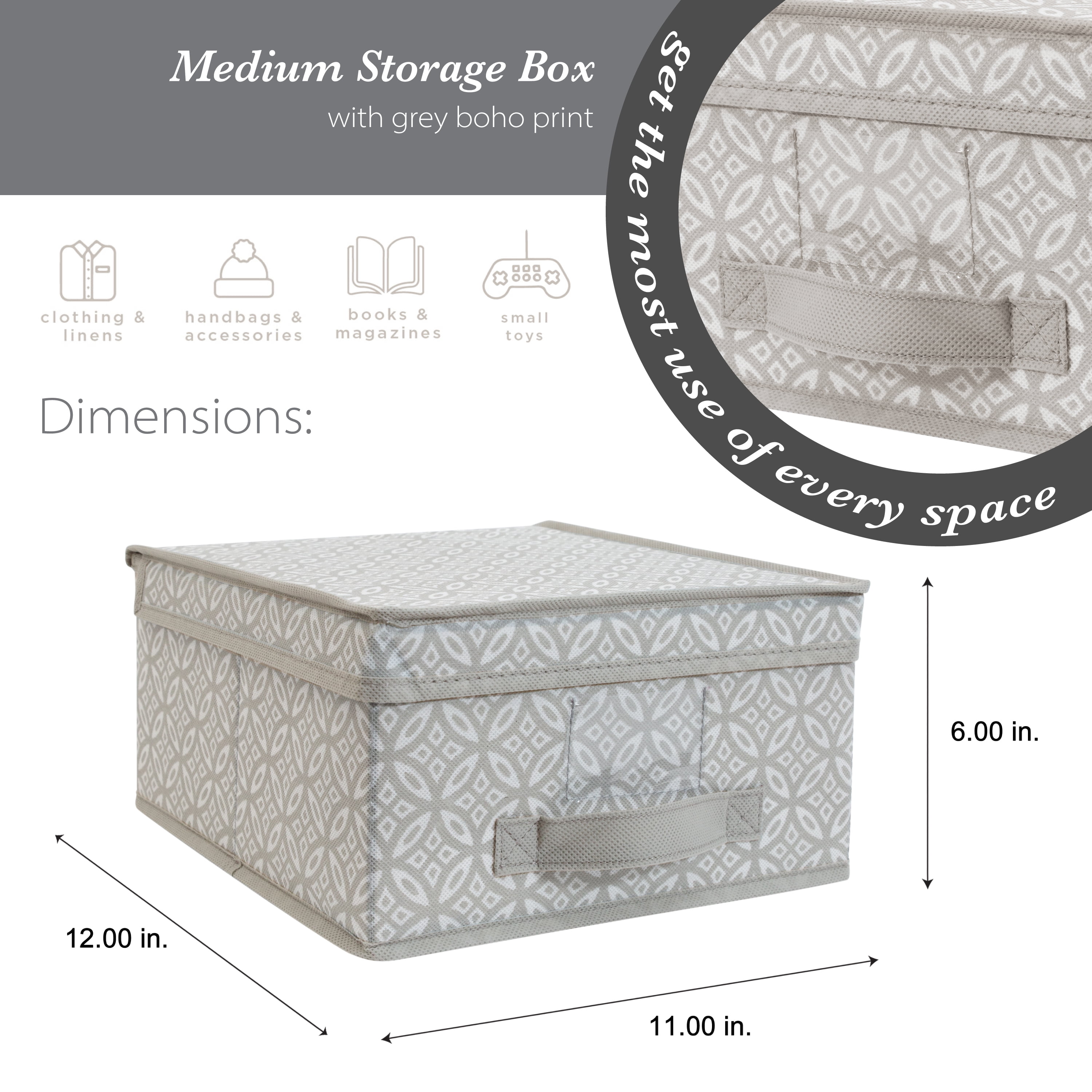 Simplify Boho Medium Fabric Storage Box in Gray