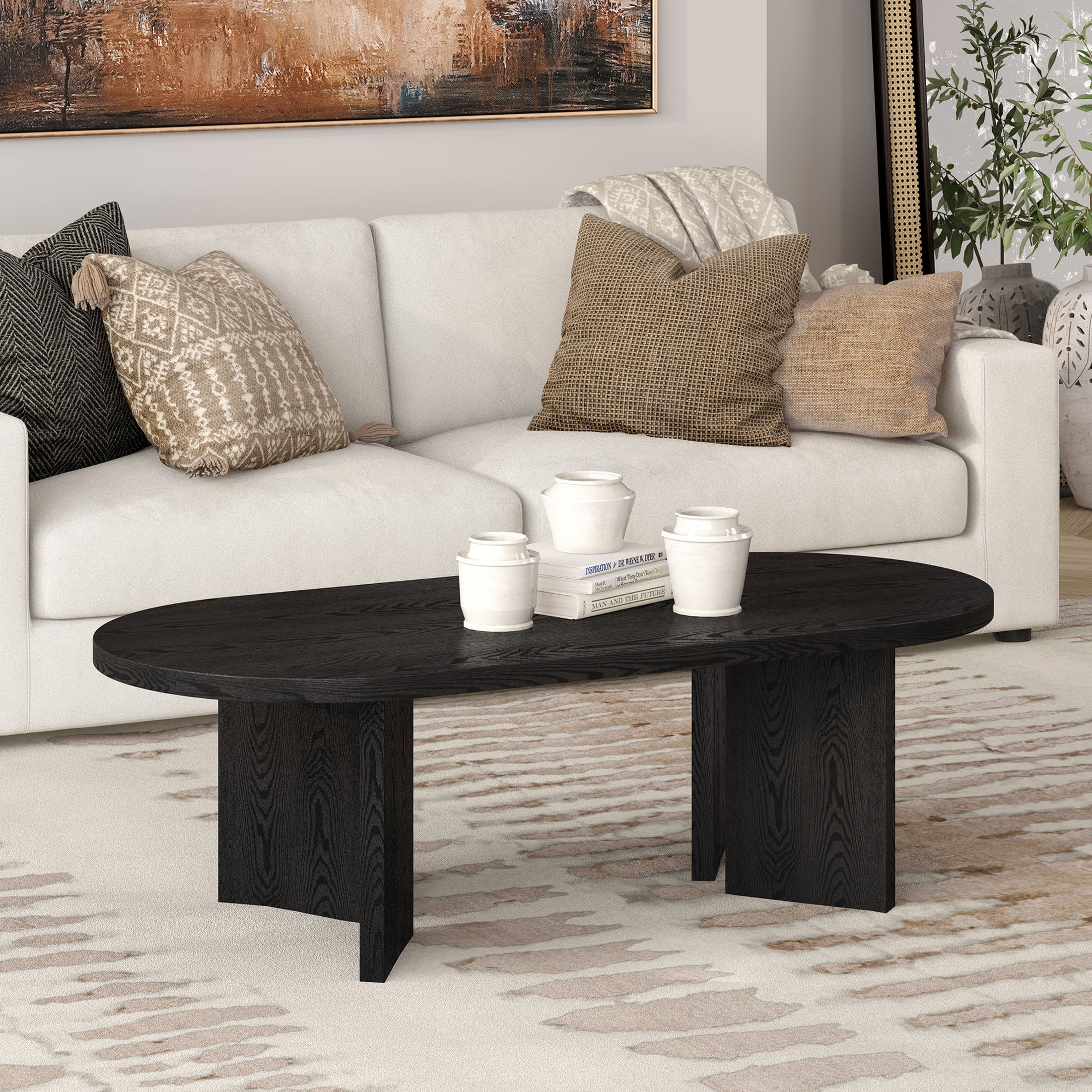 Evelyn&Zoe Scandinavian 48" Wide Black Grain Coffee Table
