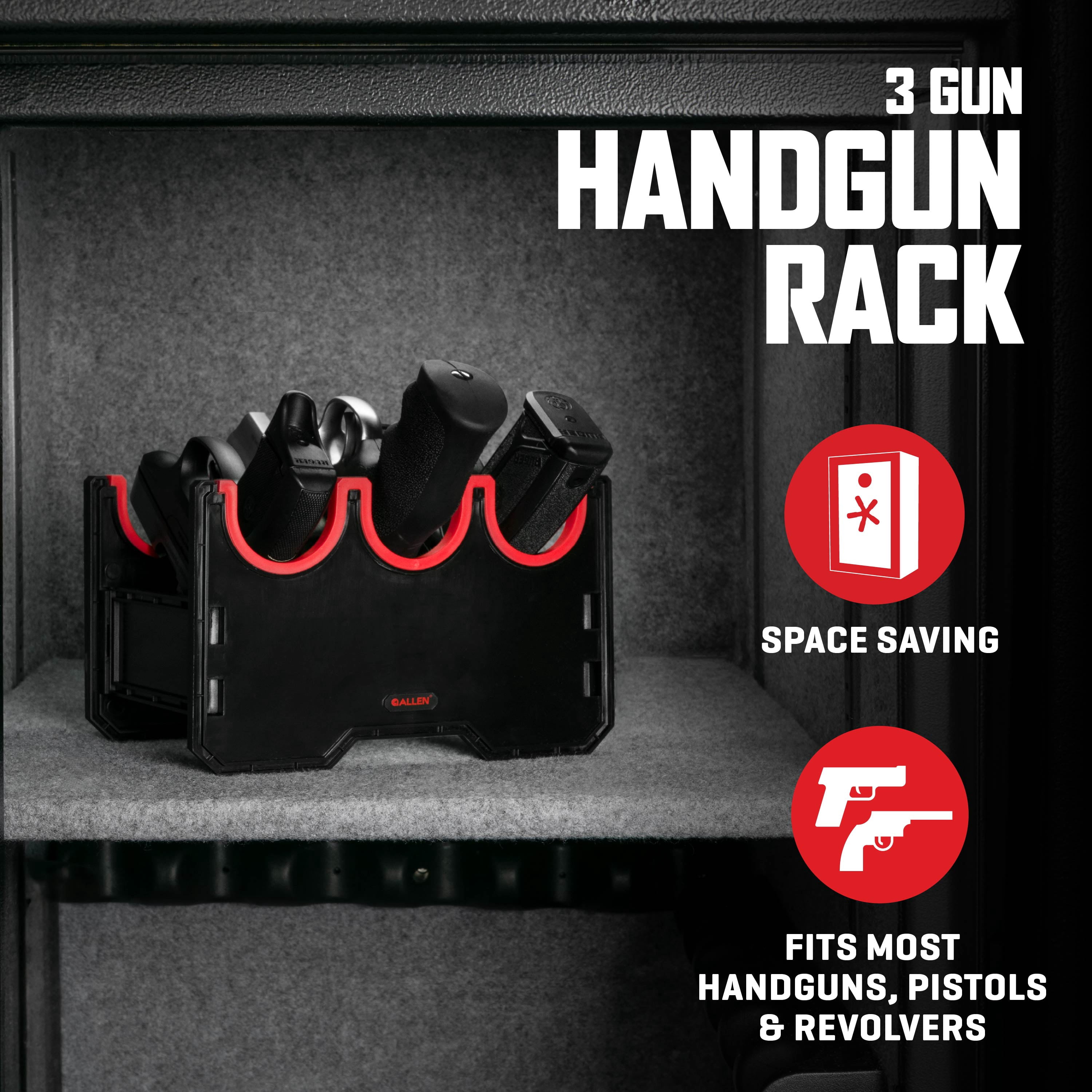 Allen Company Handgun Storage Rack, Holds 3 Handguns, Plastic Organizer