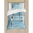 thumbnail image 3 of Rustic Queen Size Duvet Cover Set, A Branch with Blooming Spring Flowers on Wooden Fragility Symbol of Spring, Decorative 3 Piece Bedding Set with 2 Pillow Shams, White Pale Blue, by Ambesonne, 3 of 3