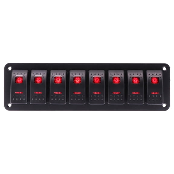 Geloo 8 Gang Rocker Switch Marine Boat Switch on/off Pre-Wired Toggle Switch Panel for 12V/24V Automotive Cars Marine Boats RVs Trailers