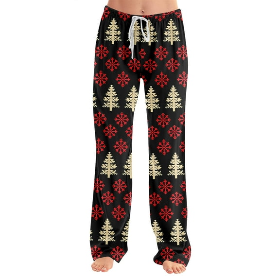 Adult Fashionable Loose Christmas Printed Casual Pants, Loungewear Sleep Pants with Drawstring Elastic Waist for Home and Comfortable Wear,Black,XL