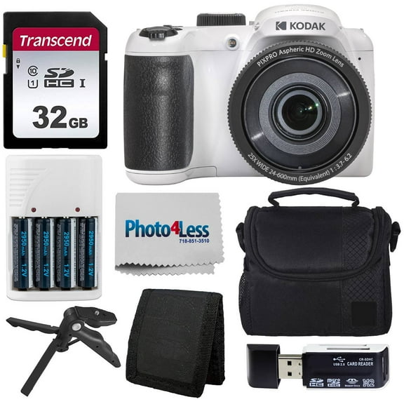 Kodak PIXPRO AZ255 Digital Camera (White) Kit 32GB Memory Card Accessories!