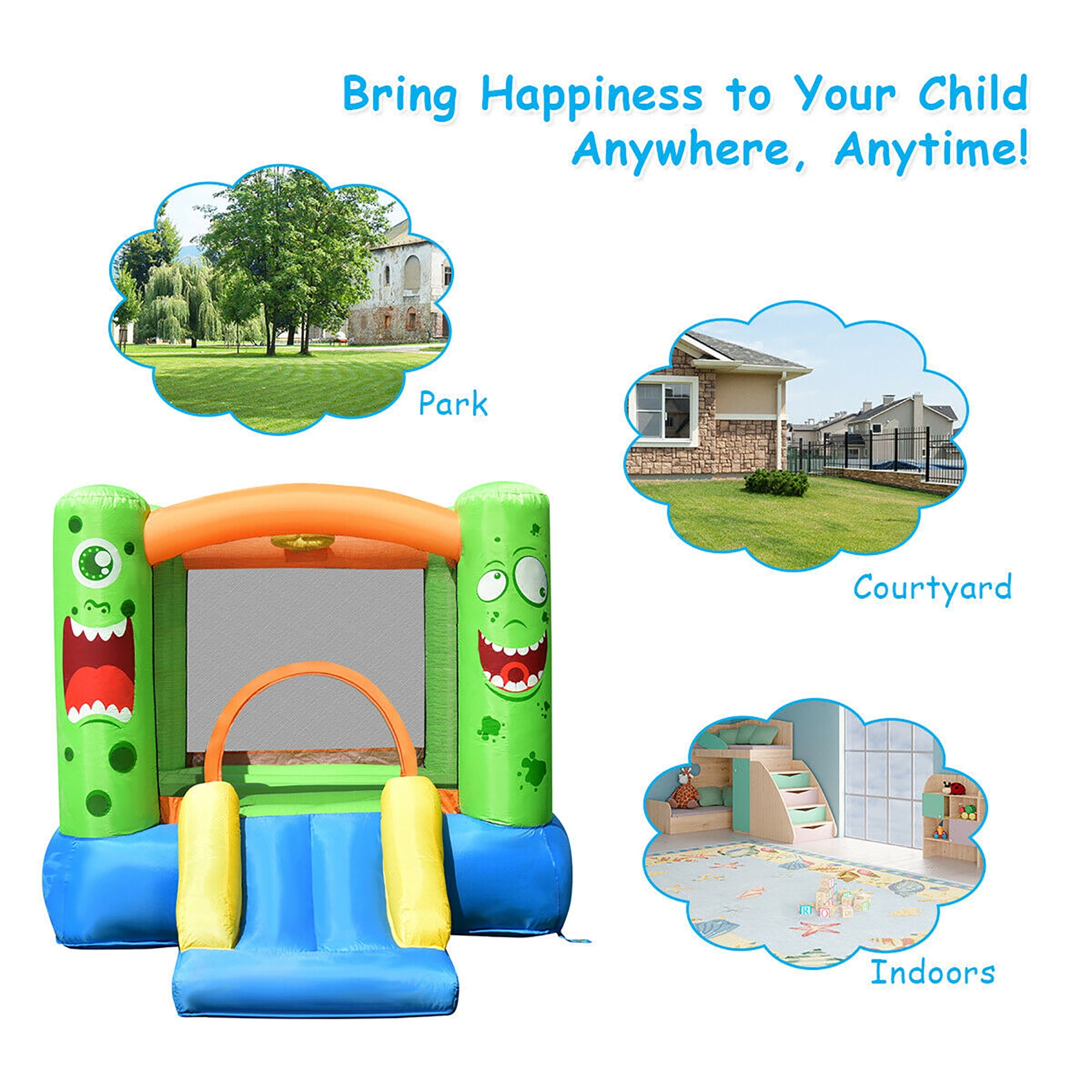 Costway Inflatable Castle Bounce House Jumper Kids Playhouse with Slider and 550W Blower