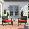 thumbnail image 3 of Vineego 3 Pieces Bistros Sets Outdoor Wicker Patio Furniture Sets PE Rattan Chairs Conversation Sets with table, Red, 3 of 12