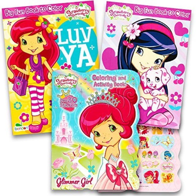 Strawberry Shortcake and My Little Pony with Stickers Classic Coloring Books For Girls Set of 3 Books Featuring Care Bears