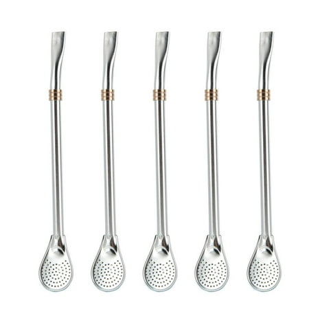 

5Pcs Stainless Steel Straw Spoon Strainer Spoon Filtering Mixing Spoon