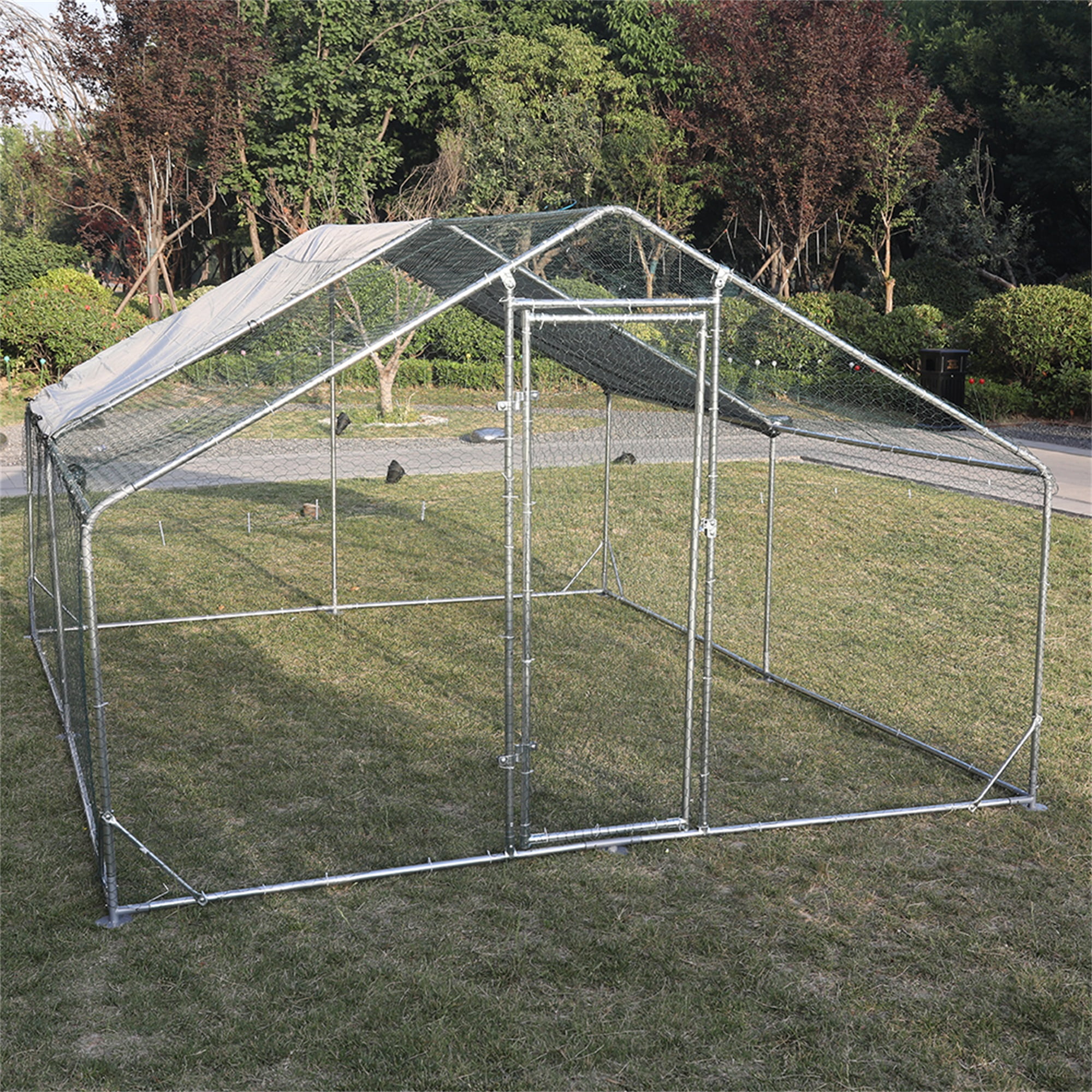 Pefilos 13'L Outdoor Large Chicken Coop, Walk-in Metal Poultry Cage Hen Run House Rabbits Habitat Pen with Waterproof and Anti-Ultraviolet Cover, Silver Pefilos 13'L Outdoor Large Chicken Coop, Walk-in Metal Poultry Cage Hen Run House Rabbits Habitat Pen with Waterproof and Anti-Ultraviolet Cover, Silver