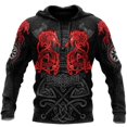 thumbnail image 3 of Sudadera con capucha de gran tamaño con estampado 3D de esqueleto cruzado y tatuaje rojo terrorífico para hombre, chándales casuales, ropa de animal de cuervo y lobo malo, 3 of 5