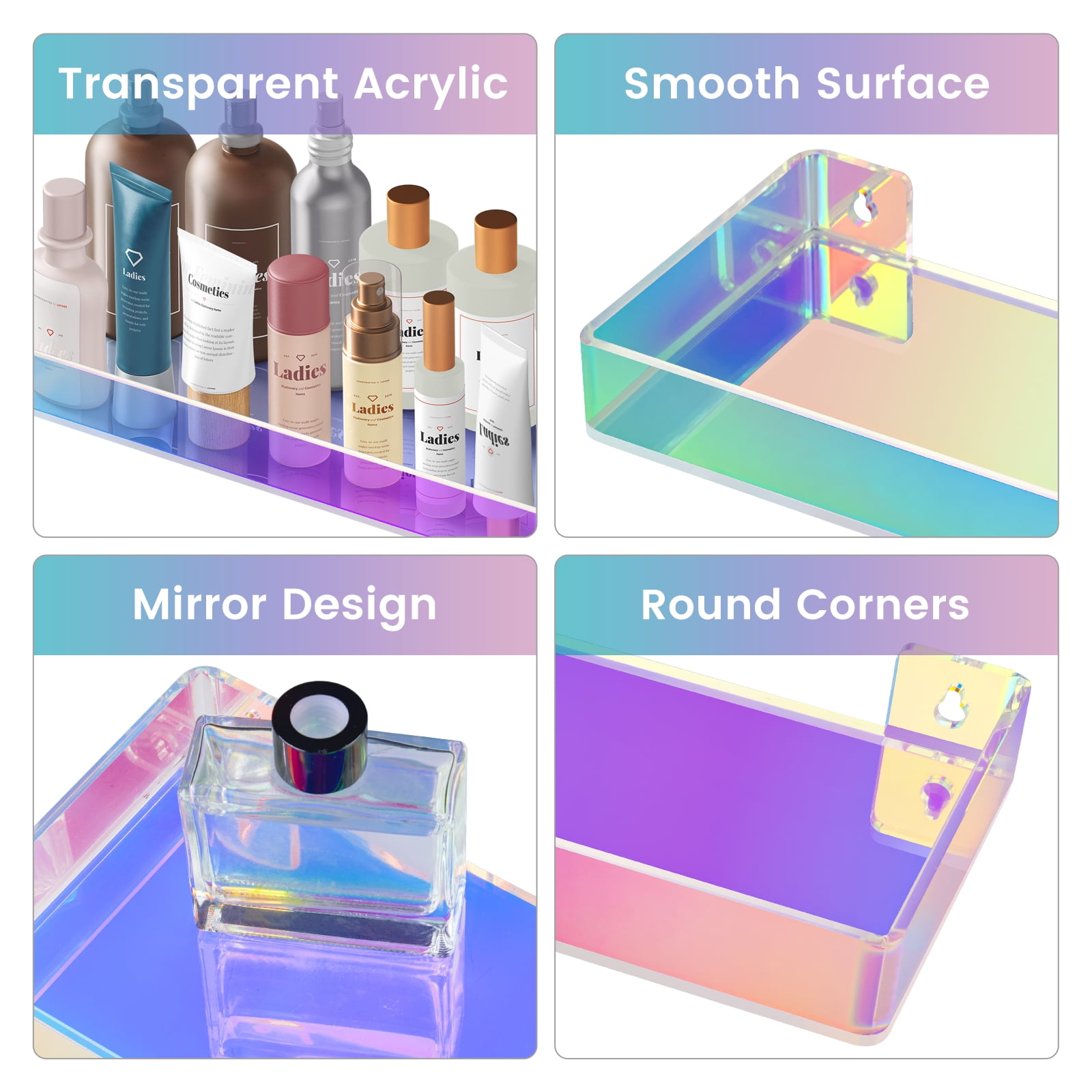NiHome 5mm x 16.5" 3-Tier Iridescent Acrylic Floating Shelves (Set of 3)