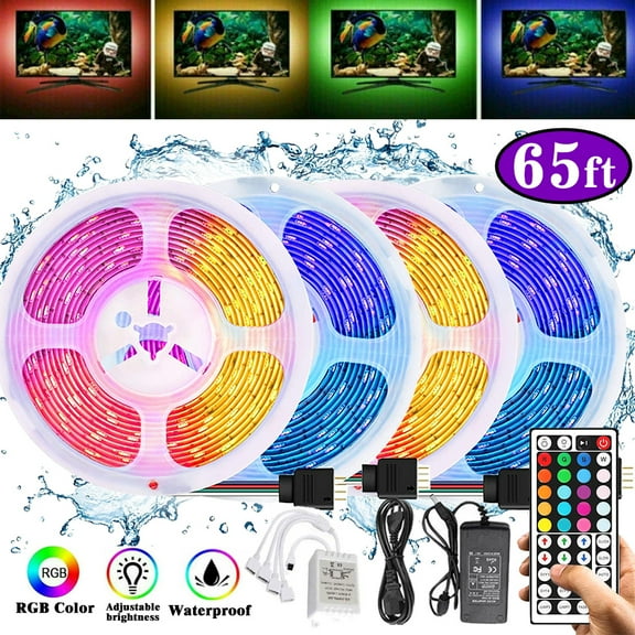 65.6ft Led Strip Lights, LED Lights for Bedroom, Ultra Long LED Lights RGB 3528 LED Light Strips Kit with 44 Keys Ir Remote Led Lights for Home Living Kitchen Room and Party