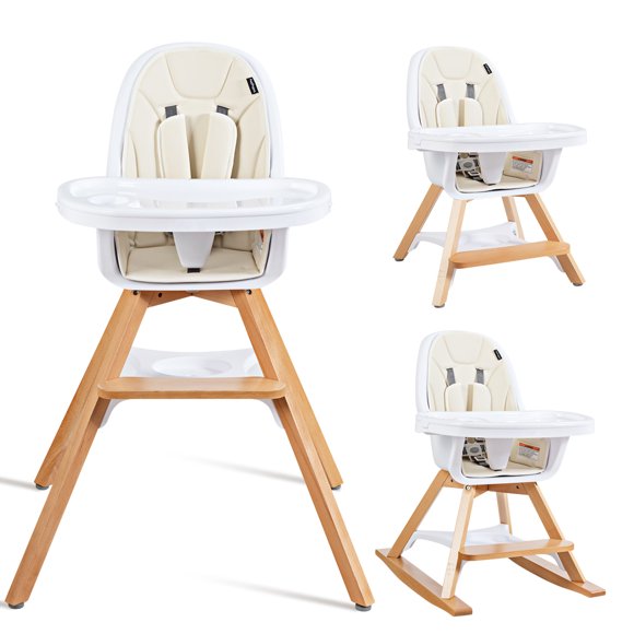 Costway Trona para Bebés Trona de Madera Convertible 3 en 1 para Niños de 6-36 Meses con Bandeja Removible y Cojín Desmontable