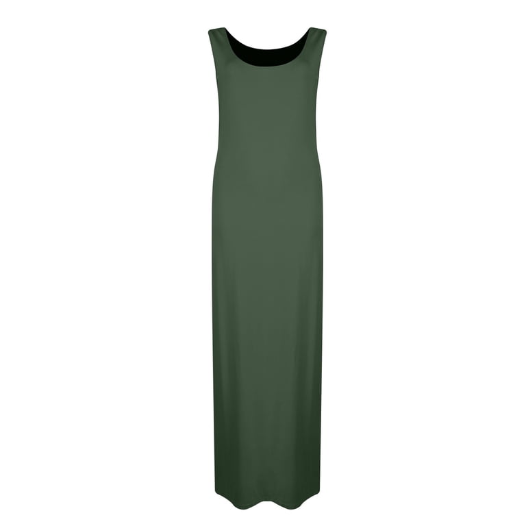 Jzuxvd Women's Jersey V-Neck Tank Maxi Length Dress Green L - Walmart.com